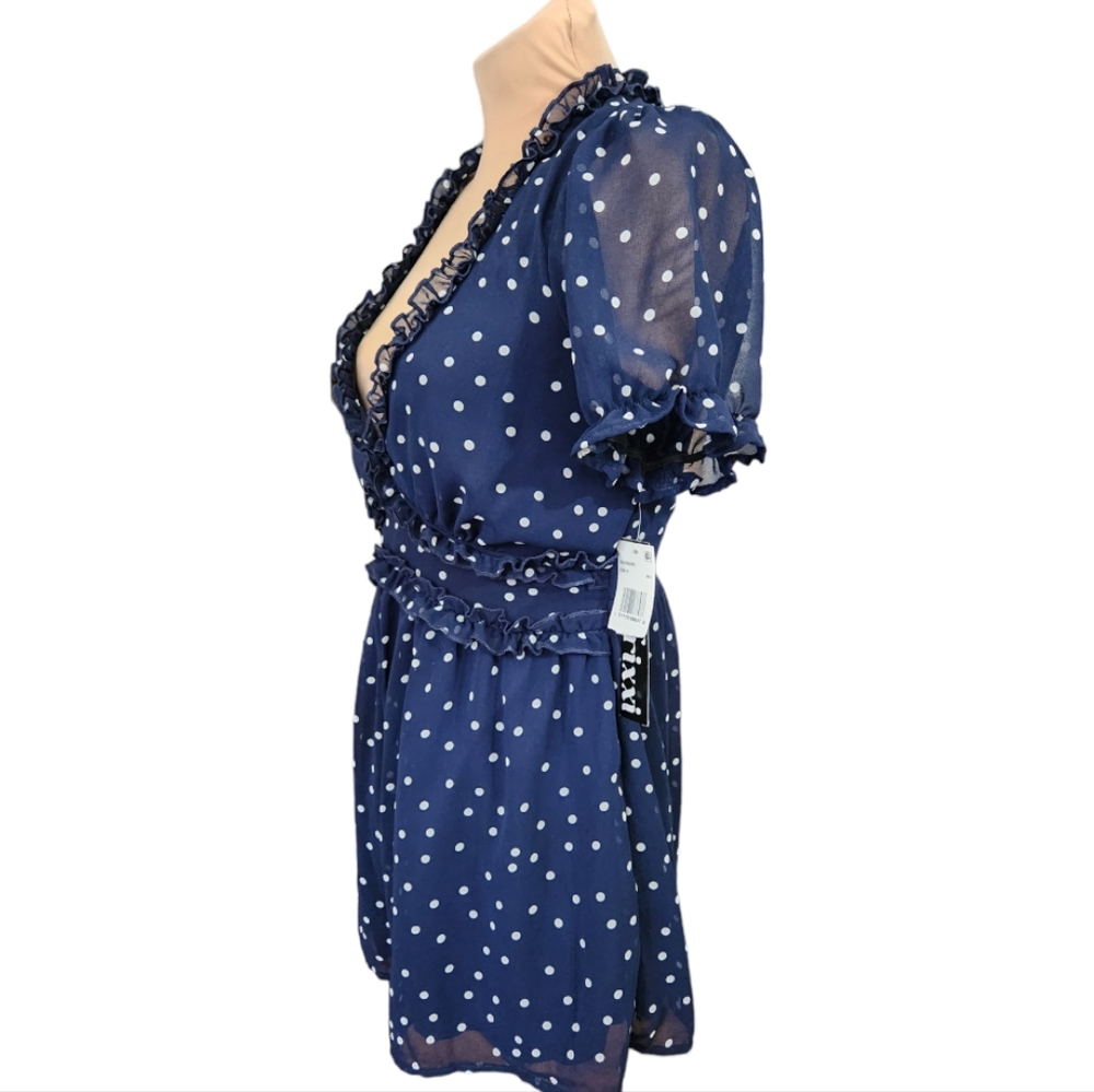 TRIXXI Navy Ruffle Polkadot Romper - Size L - Picture 4 of 14